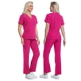 thumbnail image 1 of Nfurl Women's Scrubs Sets 2 Piece Short Sleeve V Neck Nursing Uniform Shirts Straight Leg Pants Nurse Uniform Scrubs Sets for Women Hot Pink S, 1 of 4