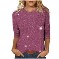 thumbnail image 1 of Nfurl Women's Sequin Tops Trendy 3/4 Sleeve Crewneck Fall Winter Sparkly Blouse Dressy Casual Pullover Top Ladies Club Party Clothing Purple XXL, 1 of 6