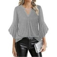 thumbnail image 1 of Nfurl Women's Sparkly Sequin Tops Trendy Ruffle Flare 3/4 Sleeve V Neck Glitter Tops Dressy Party Club Shirts Trendy Evening Concert Shirt Silver XL, 1 of 7