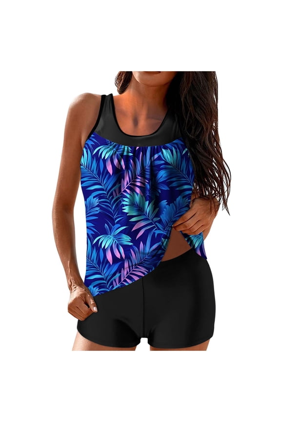 Women's Tankini Swimsuits Sets with High Waist Shorts Floral Printed Swin Tank Tops 2 Piece Bathing Suit for Women Beach Swimwear Multicolor XXL
