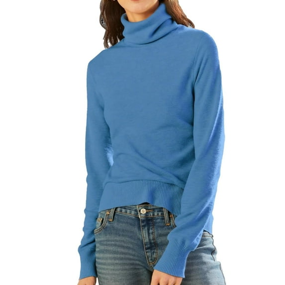 Nfurl Women's Turtleneck Sweaters Cozy Long Sleeve Solid Color Ribbed Knit Pullovers Fitted Plain Winter Base Layer Top Cozy Sweaters Blue XXL