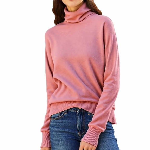 Nfurl Women's Turtleneck Sweaters Cozy Long Sleeve Solid Color Ribbed Knit Pullovers Fitted Plain Winter Base Layer Top Cozy Sweaters Pink S