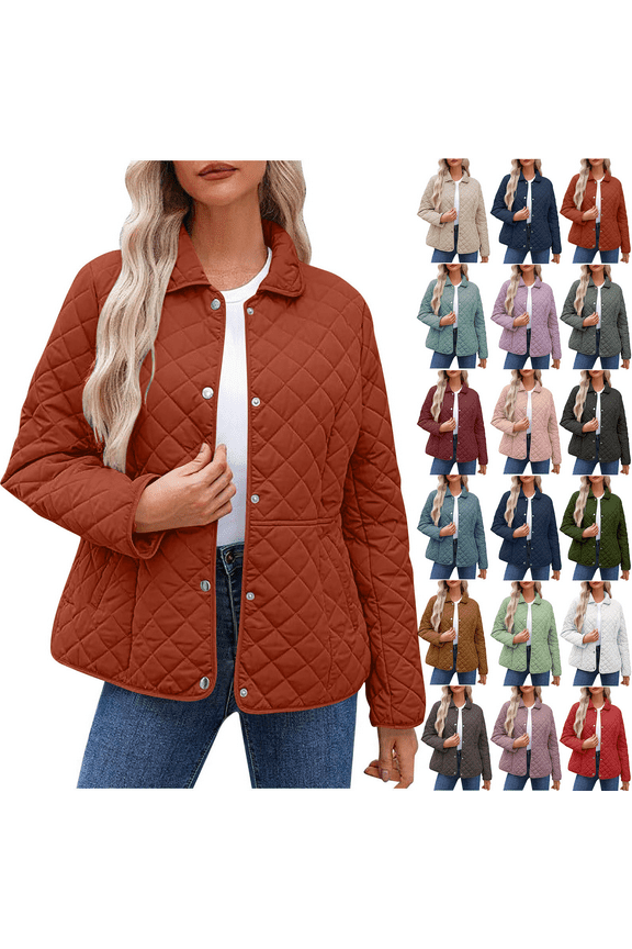 Women's Winter Quilted Barn Jackets Lightweight Button Down Puffer Jackets Casual Outerwear Coats with Pockets Long Sleeve Padded Coats Pink XXXXL