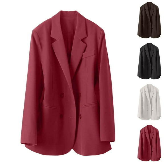 Nfurl Women's Work Blazers Dressy Casual Double Breasted Solid Color Blazer Fitted Long Sleeve Notch Lapel Suit Jackets Outerwear White XXXL