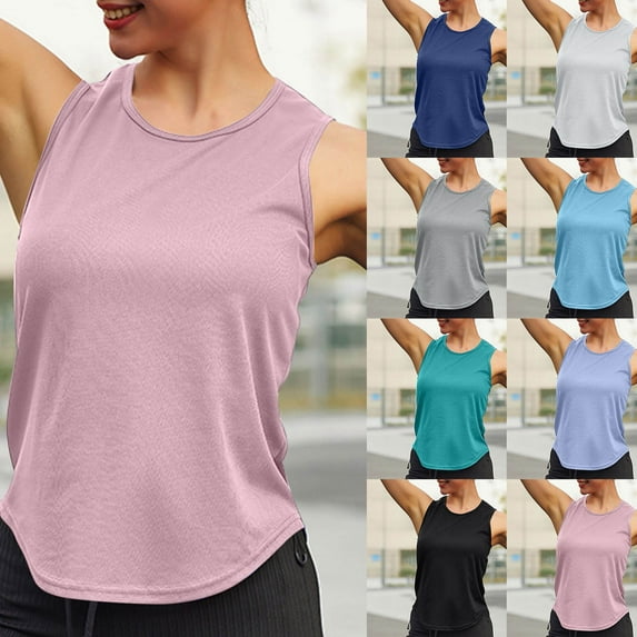 Nfurl Women's Workout Yoga Tank Tops Breathable Mesh Moisture Wicking Shirts Athletic Quick Dry T-Shirt Loose Crewneck Sleeveless Tees Comfort Solid Color Tank Top