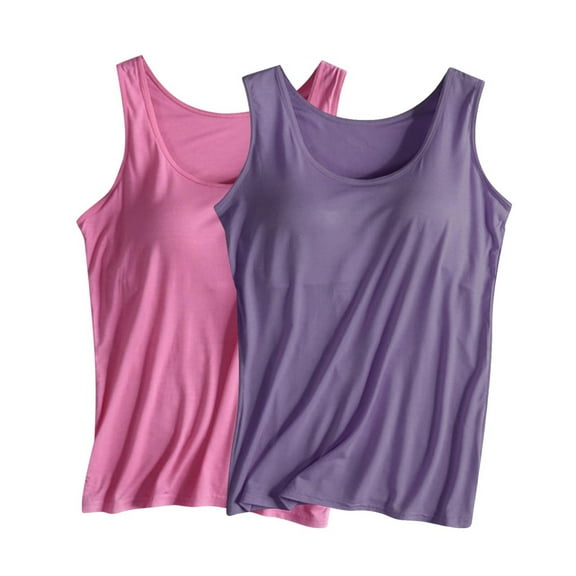 Nfurl Womens 2-Pack Tank Tops with Built in Bra Workout Tees Gym Yoga Fitness Tank Top Soft Modal Undershirts Scoop Neck Sleeveless T-Shirts