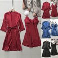thumbnail image 1 of Nfurl Womens 2pcs Pajama Sets Soft Satin Nightgown and Robes Set Elegant Lace Trim Pjs Set Belted Robe Loungewear Cozy Silky Night Gown Suits Womans Pajama Set, 1 of 7