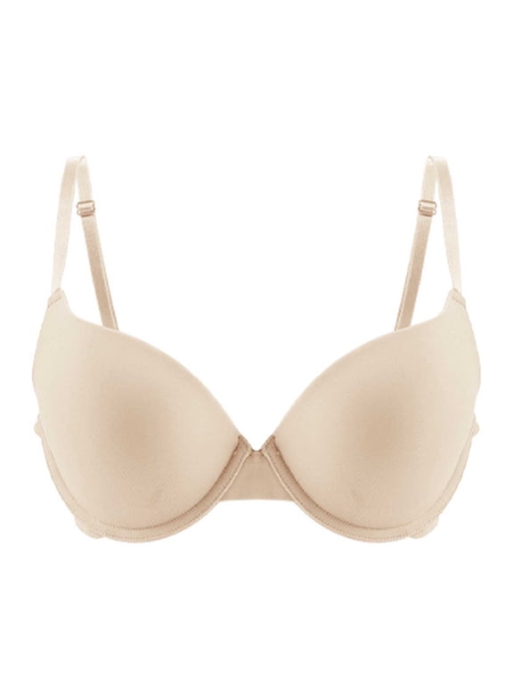 Womens Balconette Bra Push up Underwire Plunge Bra Supportive Soft Cup Bras for Saggy Breast Everyday Wear Beige,L