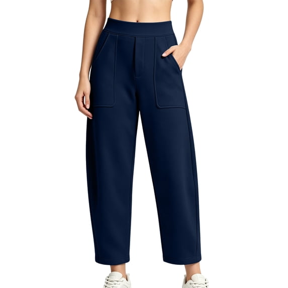 Nfurl Womens Barrel Sweatpants High Waisted Wide Leg Baggy Sweatpant with Pockets Elastic Waist Jogging Lounge Pants Fall Sweat Pants Navy,XXL