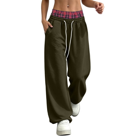 Nfurl Womens Barrel Sweatpants High Waisted Wide Leg Sweatpant for Women Drawstring Elastic Waist Baggy Pants Open Bottom Casual Sweat Pants Army Green,XL