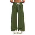 thumbnail image 1 of Nfurl Womens Barrel Sweatpants Mid Rise Wide Leg Pants with Pockets Elastic Waist Baggy Sweatpant Trendy Going Out Workout Casual Pants Army Green,S, 1 of 7