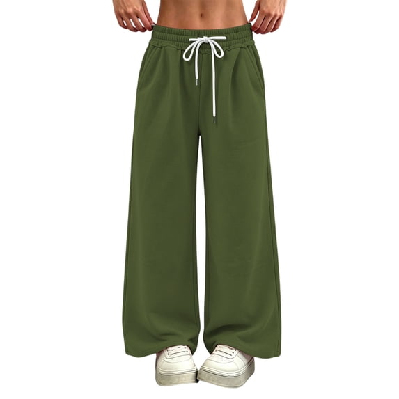 Nfurl Womens Barrel Sweatpants Mid Rise Wide Leg Pants with Pockets Elastic Waist Baggy Sweatpant Trendy Going Out Workout Casual Pants Army Green,S