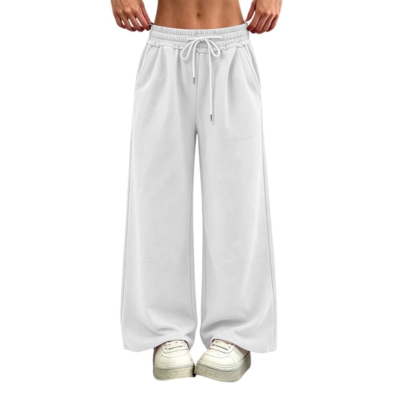 Nfurl Womens Barrel Sweatpants Mid Rise Wide Leg Pants with Pockets Elastic Waist Baggy Sweatpant Trendy Going Out Workout Casual Pants White,XXL