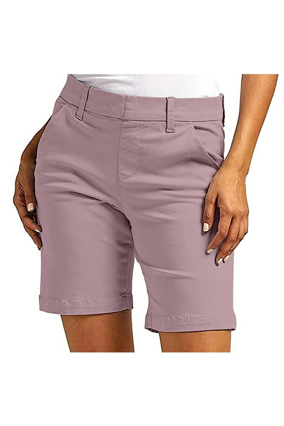 Womens Bermuda Shorts Knee Length 9 Inch Chino Pants Business Casual Work Pant Summer Comfy Bermuda Shorts with Pockets Pink L