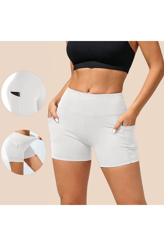 Womens Biker Shorts with Pockets High Waisted Workout Running Yoga Short Tummy Control Stretchy Spandex Shorts for Gym Hiking White,XXXXL