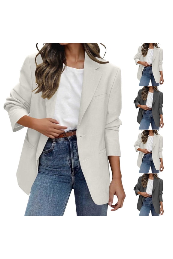 Womens Blazers Jackets Dressy Casual Long Sleeve Lapel Collar Open Front Suit Coats Fitted Work Office Business Ladies Blazer White S