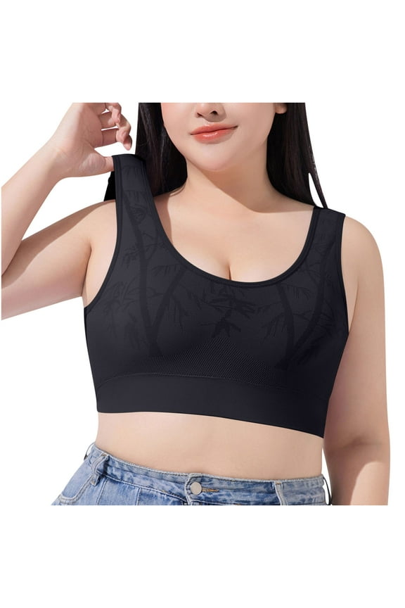 Womens Bras no Wire Plus Size Seamless Full Coverage Support Bra for Large Bust Workout Yoga Bras Wireless Padded Push up Bra Black XL