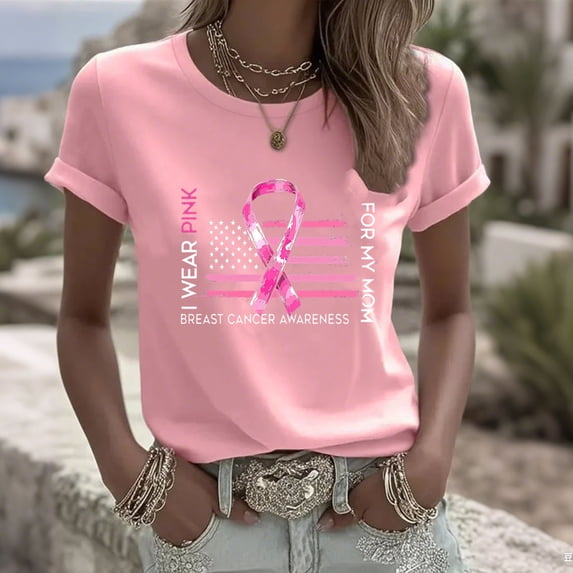 Nfurl Womens Breast Cancer T Shirts Plus Size Pink Ribbon Graphic Tee Shirt Loose Casual Short Sleeve Tshirts Breast Cancer Awareness Clothes Pink,S