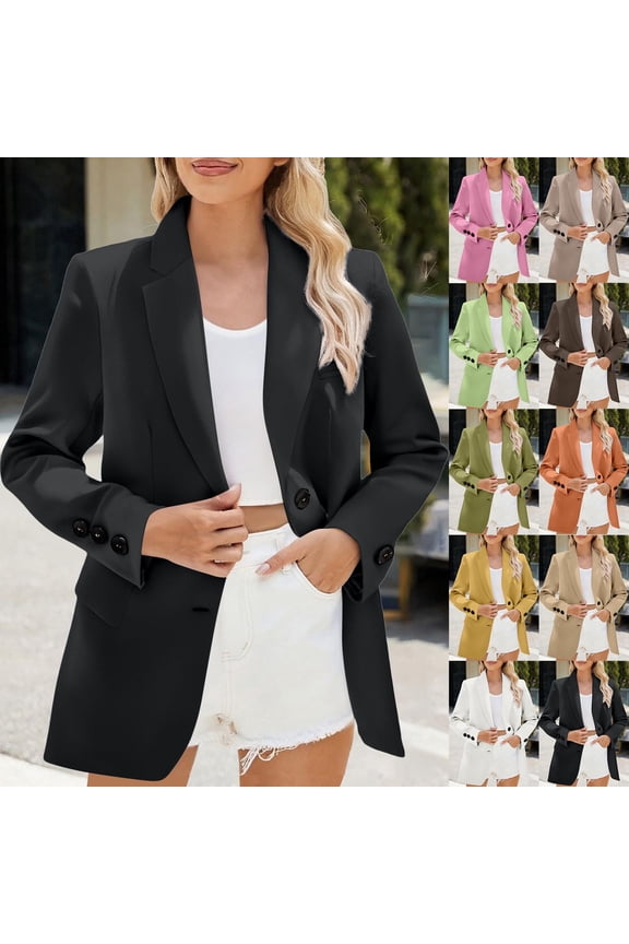 Womens Business Casual Blazers Dressy Open Front Single Breasted Office Work Suit Jackets Fitted Solid Color Ladies Blazer Black XL