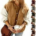 thumbnail image 1 of Nfurl Womens Corduroy Jackets Warm Color Block Long Sleeve Snap Front Quilted Barn Jacket Ladies Winter Coats Going Out Outerwear Coat Brown XL, 1 of 10