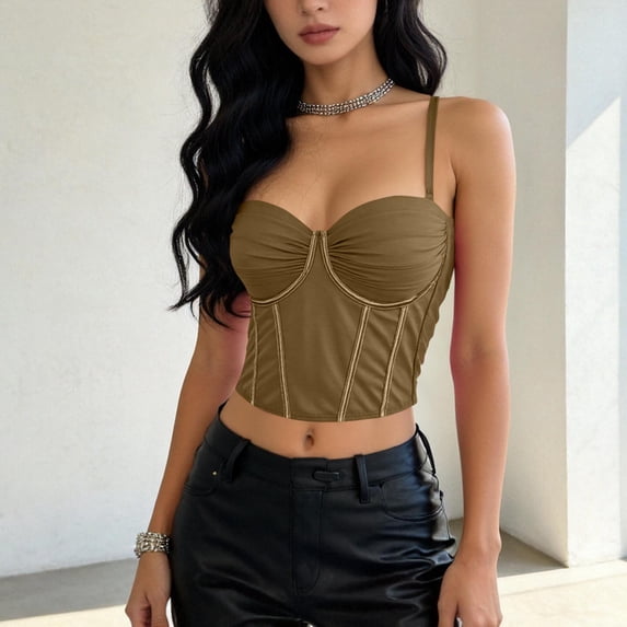 Nfurl Womens Corset Tops Bustier with Straps Overbust Corsets Tops for Women Going Out Party Club Wear Brown,80
