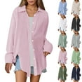 thumbnail image 1 of Nfurl Womens Cotton Button Down Shirts Loose Fit Long Sleeve Plain Shirt Casual Lapel Collar Tops Fashion Going Out Top White XL, 1 of 7
