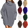 thumbnail image 1 of Nfurl Womens Cowl Neck Sweaters Loose Fit Long Sleeve Solid Color Ribbed Knit Sweater with Pockets Tunic Tops Cozy Ladies Pullover Jumper Top Blue L, 1 of 4