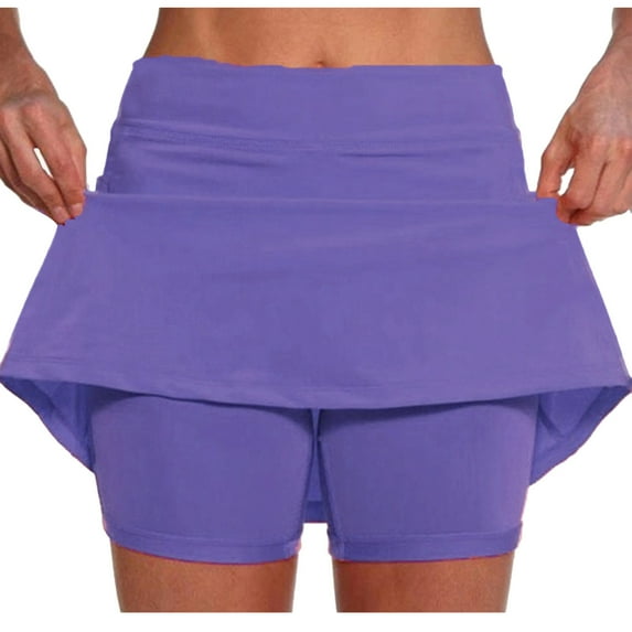 Nfurl Womens Culottes Shorts Mid Rise Workout Gym Tennis Skorts Trendy 2 in 1 Running Athletic Shorts with Pocket Soft Casual Shorts Purple XXXXL