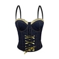 thumbnail image 1 of Nfurl Womens Denim Corsets Elegant Tie Back Adjustable Strap Bustier Tops Trendy Going Out Jean Corset Tops for Women Night Out Party Club Wear Blue,36B/80, 1 of 8