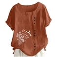 thumbnail image 1 of Nfurl Womens Embroidered Tops Lightweight Crewneck Short Sleeve Tee Shirts Breathable Summer Tops Casual Floral Graphic Tees Brown,Size L, 1 of 5