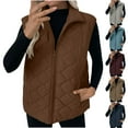 thumbnail image 1 of Nfurl Womens Fall Winter Puffer Vests Loose Fit Zip up Lapel Solid Color Quilted Outerwear Vest with Pockets Going Out Sleeveless Jackets Brown S, 1 of 10