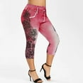 thumbnail image 1 of Nfurl Womens Faux Jean Capri Leggings Boho Floral Print Yoga Leggings Athletic High Rise Cropped Pants Stretch Slim Fitted Capris Butt Lift Tummy Control Legging, 1 of 3