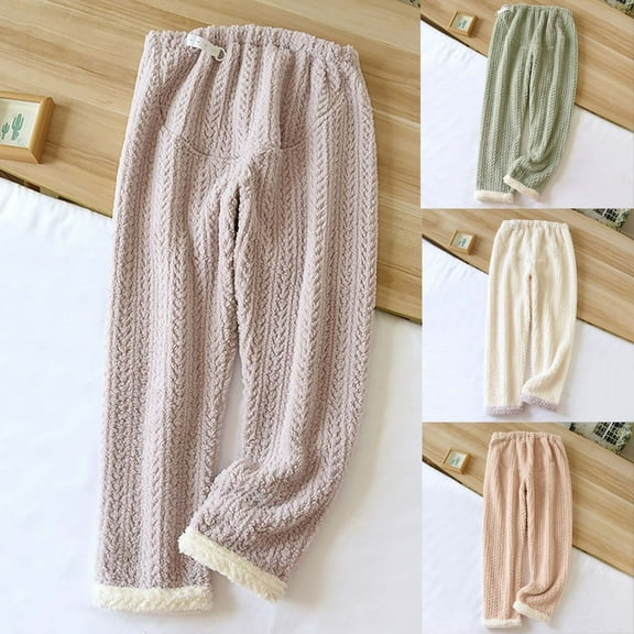 Nfurl Womens Flannel Pjs Pants Thicked Elastic Waist Lounge Long Pants Winter Warm Pajama Bottoms Loose Comfy Ladies Sleep Bottom Green M