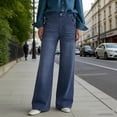 thumbnail image 1 of Nfurl Womens Flare Jeans Mid Rise Denim Jeans with Pockets Fitted Business Casual Going Out Denim Pants Blue,XXL, 1 of 6