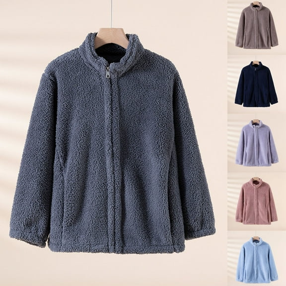 Nfurl Womens Fleece Jackets Warm Full Zip Stand Collar Sherpa Jacket Fall Winter Outerwear Coats Ladies Fuzzy Fleece Coat for Going Out Dark Gray XXL