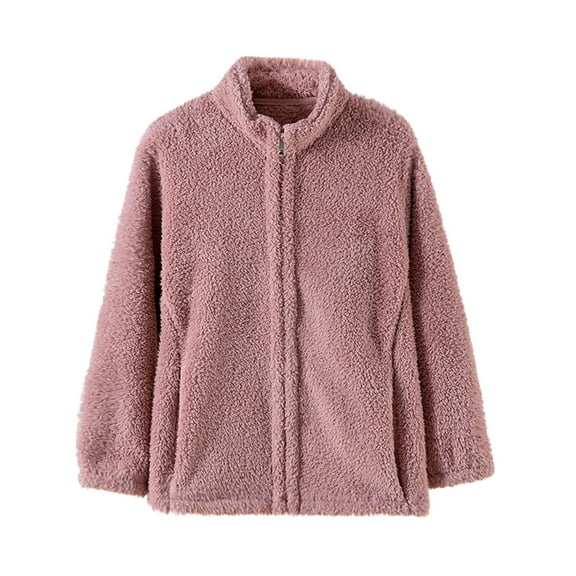 Nfurl Womens Fleece Jackets Warm Full Zip Stand Collar Sherpa Jacket Fall Winter Outerwear Coats Ladies Fuzzy Fleece Coat for Going Out Pink XXL