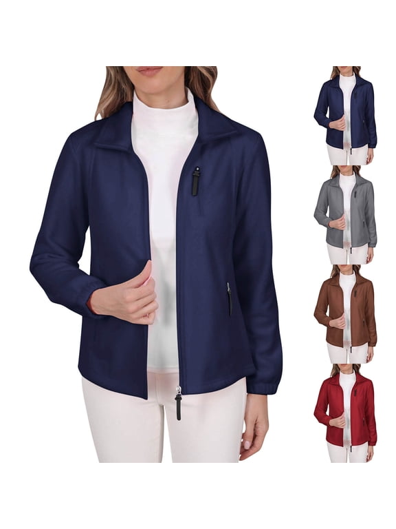 Womens Fleece Petite Jackets Fitted Long Sleeve Full Zip Jacket with Pockets Causal Solid Color Outerwear Ladies Fall Winter Warm Coats Red M
