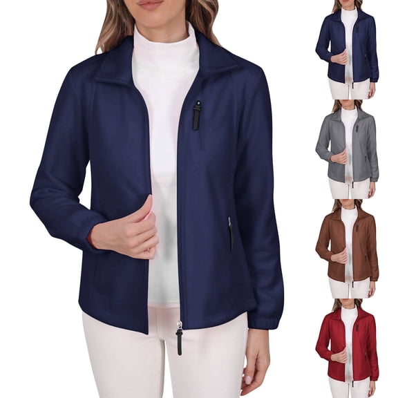 Nfurl Womens Fleece Petite Jackets Fitted Long Sleeve Full Zip Jacket with Pockets Causal Solid Color Outerwear Ladies Fall Winter Warm Coats Red XL
