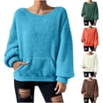 thumbnail image 1 of Nfurl Womens Fleece Pullover Solid Color Sweatshirts Long Sleeve Plus Size Tops Loose Fit Crewneck Sweatshirt with Pockets Brown XL, 1 of 10
