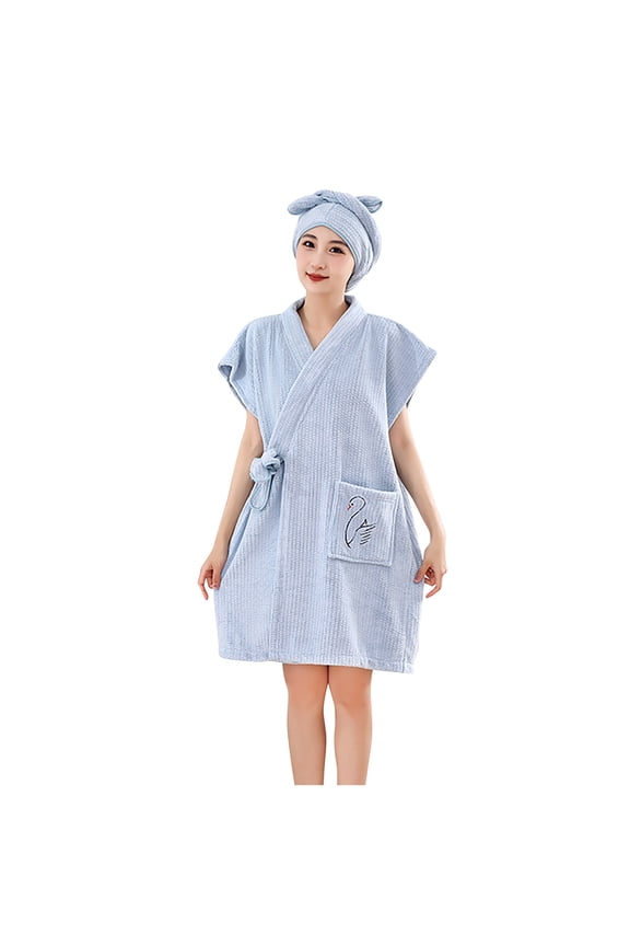 Womens Fleece Robes with Shower Cap Ladies Sleeveless Robes Cover up Comfy Spa Bathrobe Gift Set Soft Sleepwear Ladies Longewear Blue Free Size
