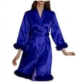 thumbnail image 1 of Nfurl Womens Fuzzy Short Robes Lightweight Comfy Long Sleeve Nightgowns Brides Bridesmaid Wedding Party Robe Ladies Housecoats Bathrobe Blue XXL, 1 of 4