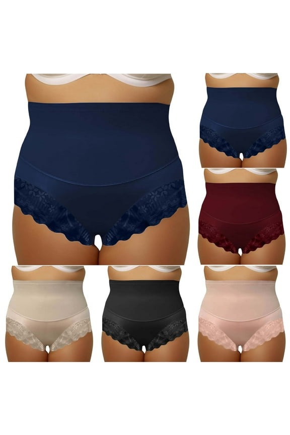 Womens High Waisted Cotton Briefs Underwear Ladies Panties Tummy Control Full Coverage Briefs Plus Size Panties Navy XXL