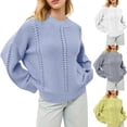 thumbnail image 1 of Nfurl Womens Hollow Out Sweaters Loose Fit Drop Shoulder Long Sleeve Sweater Crew Neck Pullover Knitwear Ladies Fall Clothes Light Blue L, 1 of 6