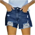 thumbnail image 1 of Nfurl Womens Jeam Shorts Trendy Ripped Distressed Mid Rise Denim Shorts with Pockets Casual Fitted Summer Going Out Shorts Dark Blue L, 1 of 7