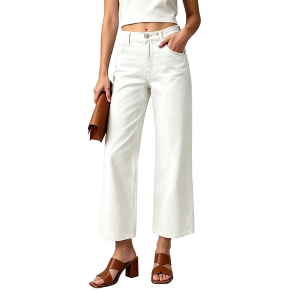 Nfurl Womens Jeans High Rise Straight Leg Denim Pants with Pockets Elegant Fitted Business Casual Going Out Ladies Jeans White,XXL