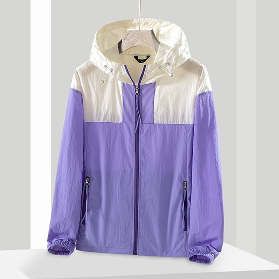 Nfurl Womens Lightweight Jackets Trendy Patchwork Zip up UV Protection Jacket Lightweight Breathable Summer Outdoor Hiking Sun Jackets Purple,Size L