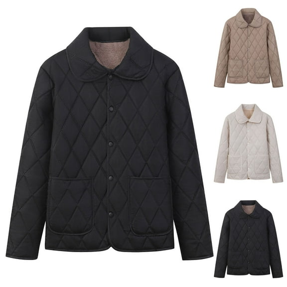 Nfurl Womens Lightweight Quilted Jackets Plus Size Long Sleeve Button Lapel Padded Coats Fall Winter Jackets Ladies Outerwear