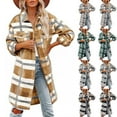 thumbnail image 1 of Nfurl Womens Long Coats Fashion Retro Checked Printed Long Sleeve Overcoats Casual Lapel Button Outerwear Coats Winter Jackets Khaki XXL, 1 of 6