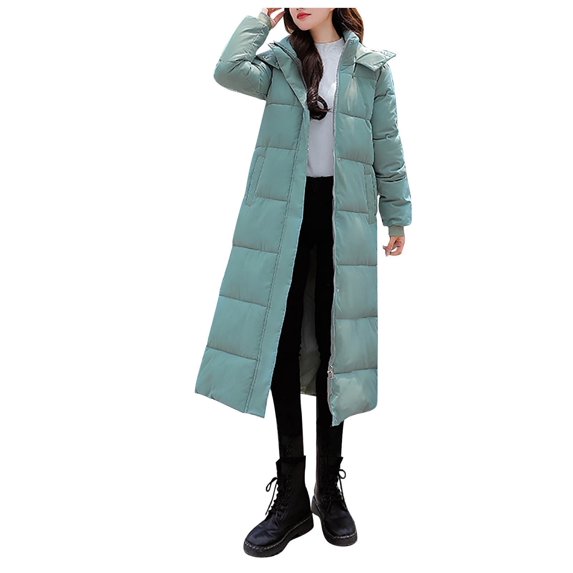 Nfurl Womens Long Puffer Jackets Winter Warm Hooded Maxi Length Long Sleeve Down Jacket with Pockets Thermal Outerwear Coats Green XL