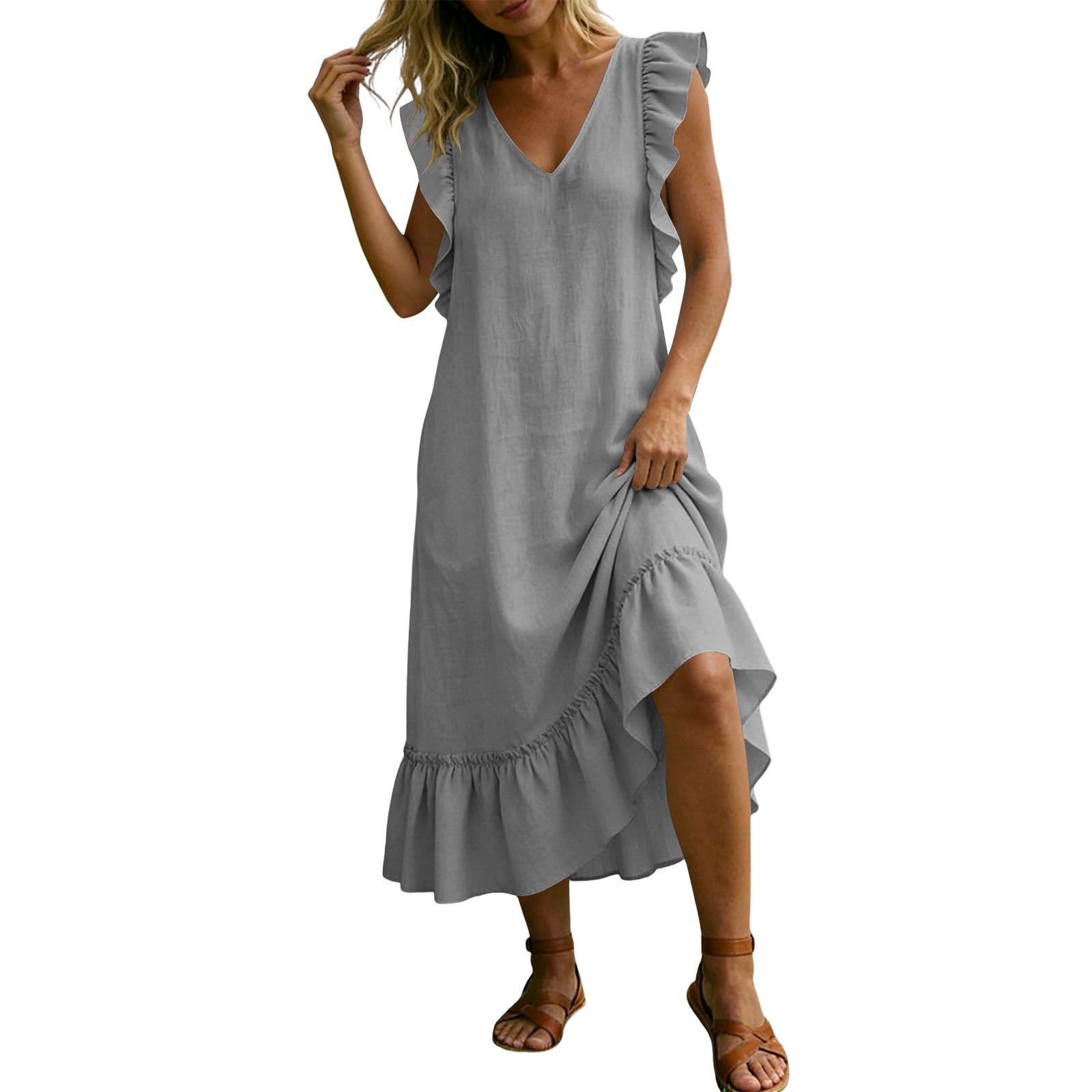ladies gray dresses Wool Midi Flare Dress